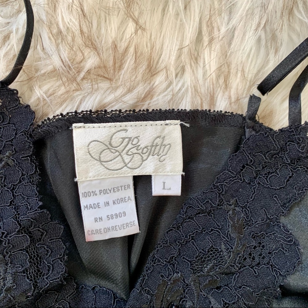 Vintage Go Softly black satin split front chemise slip - Picture 3 of 3